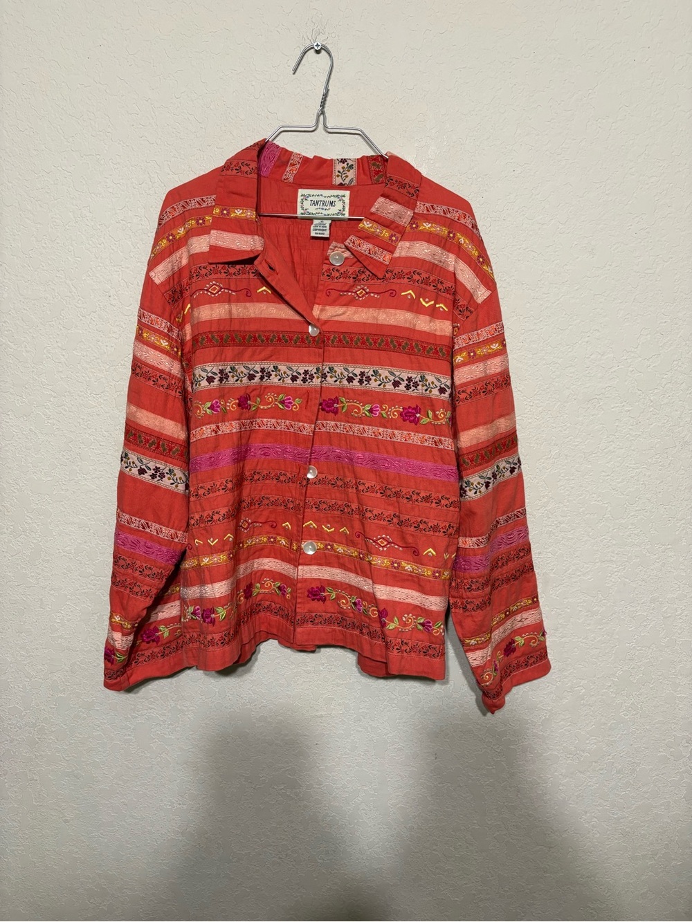 Tantrums Coral Embroidered Button-Front Top